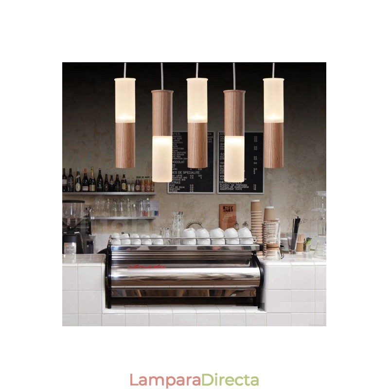 Lámpara colgante de madera moderna y contemporánea de 5 luces