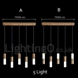 Lámpara colgante de madera moderna y contemporánea de 5 luces