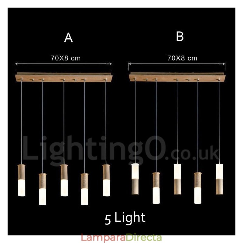 Lámpara colgante de madera moderna y contemporánea de 5 luces