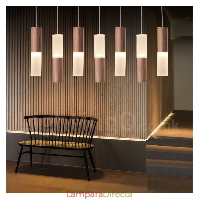 Lámpara colgante de madera moderna y contemporánea de 7 luces