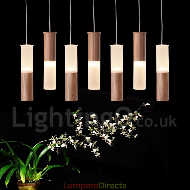 Lámpara colgante de madera moderna y contemporánea de 7 luces