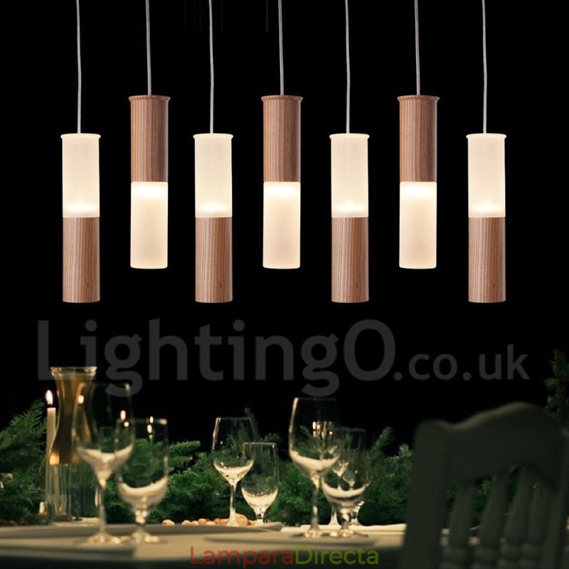 Lámpara colgante de madera moderna y contemporánea de 7 luces
