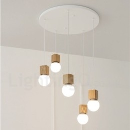 Lámpara colgante rústica de madera de 5 luces