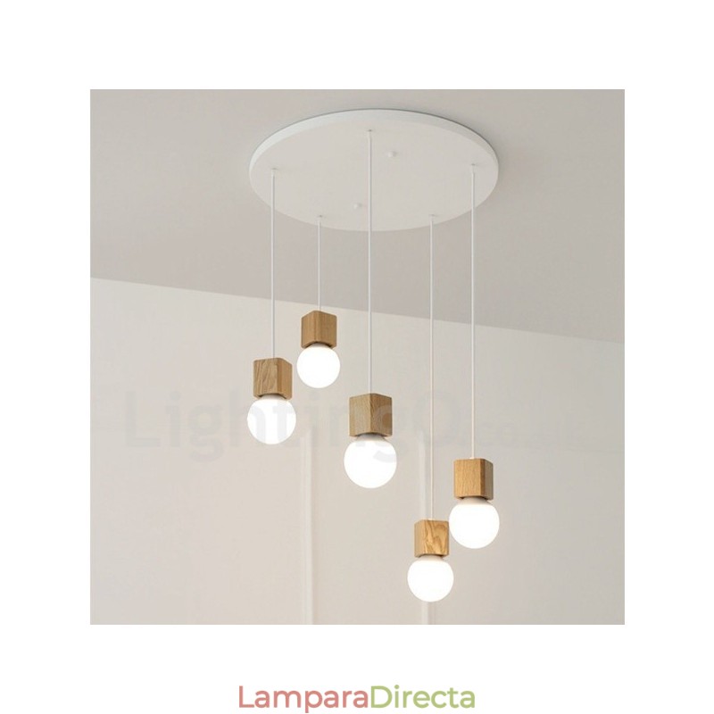 Lámpara colgante rústica de madera de 5 luces