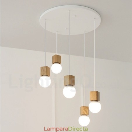 Lámpara colgante rústica de madera de 5 luces Lámpara colgante rústica de madera de 5 luces