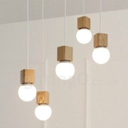 Lámpara colgante rústica de madera de 5 luces