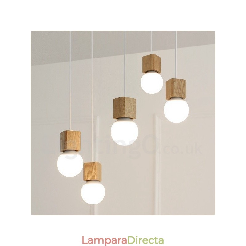 Lámpara colgante rústica de madera de 5 luces