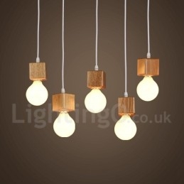 Lámpara colgante rústica de madera de 5 luces