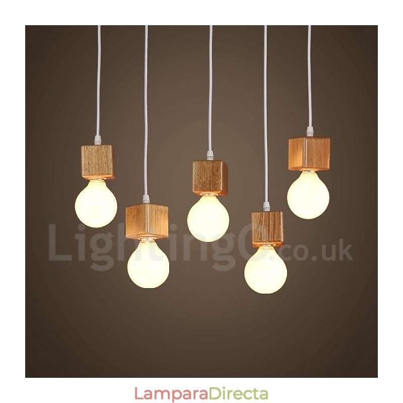 Lámpara colgante rústica de madera de 5 luces