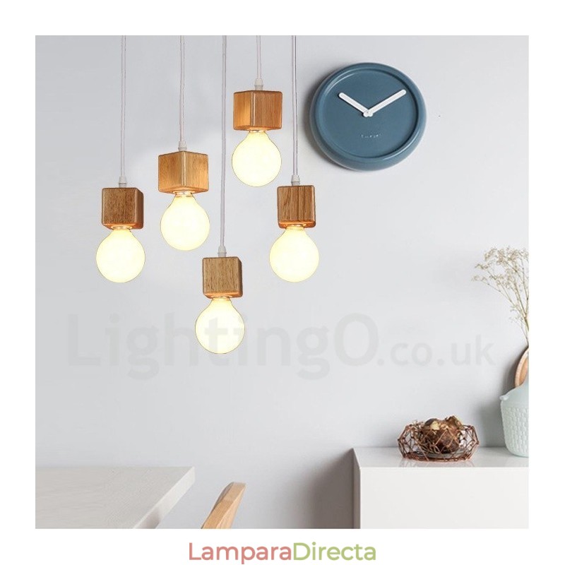 Lámpara colgante rústica de madera de 5 luces