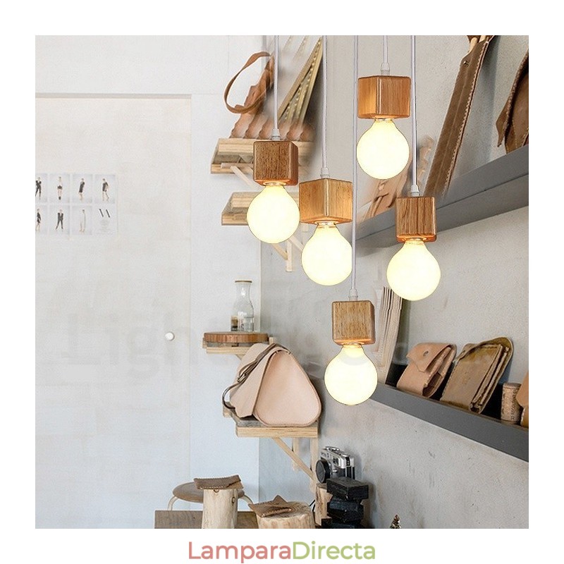 Lámpara colgante rústica de madera de 5 luces