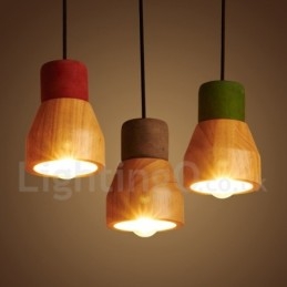 Lámpara colgante vintage de madera y hormigón