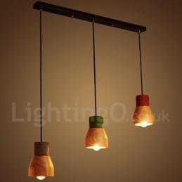 Lámpara colgante vintage de madera y hormigón