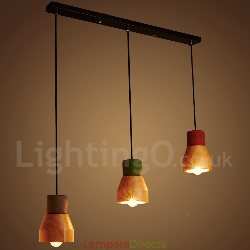 Lámpara colgante vintage de madera y hormigón