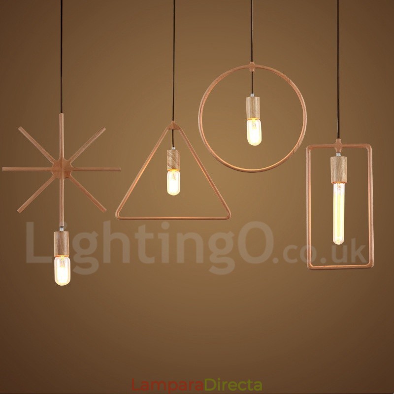 Lámpara colgante rústica de madera de 1 luz