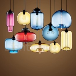 Lámpara colgante de cristal moderna y contemporánea de 1 luz en varios colores
