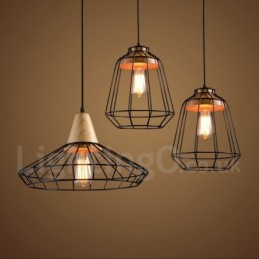 Lámpara colgante de madera y metal estilo campestre