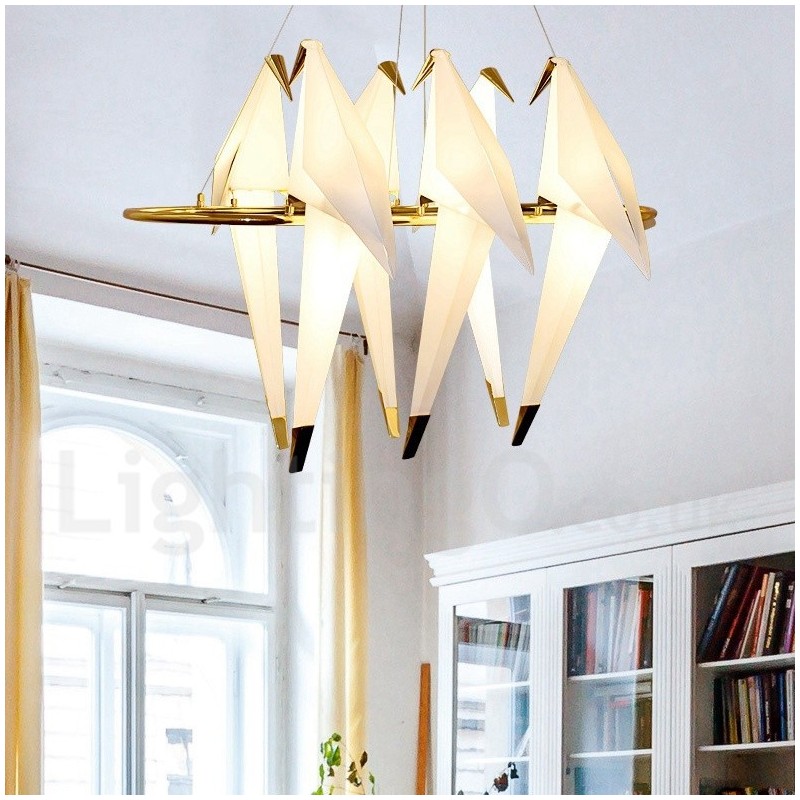 Lámpara colgante moderna y contemporánea de 6 luces con diseño de grulla de papel