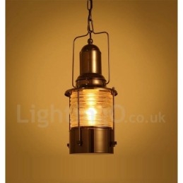 Lámpara colgante de cobre con una luz estilo farol retro vintage