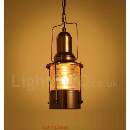 Lámpara colgante de cobre con una luz estilo farol retro vintage Lámpara colgante de cobre con una luz estilo farol retro vintage