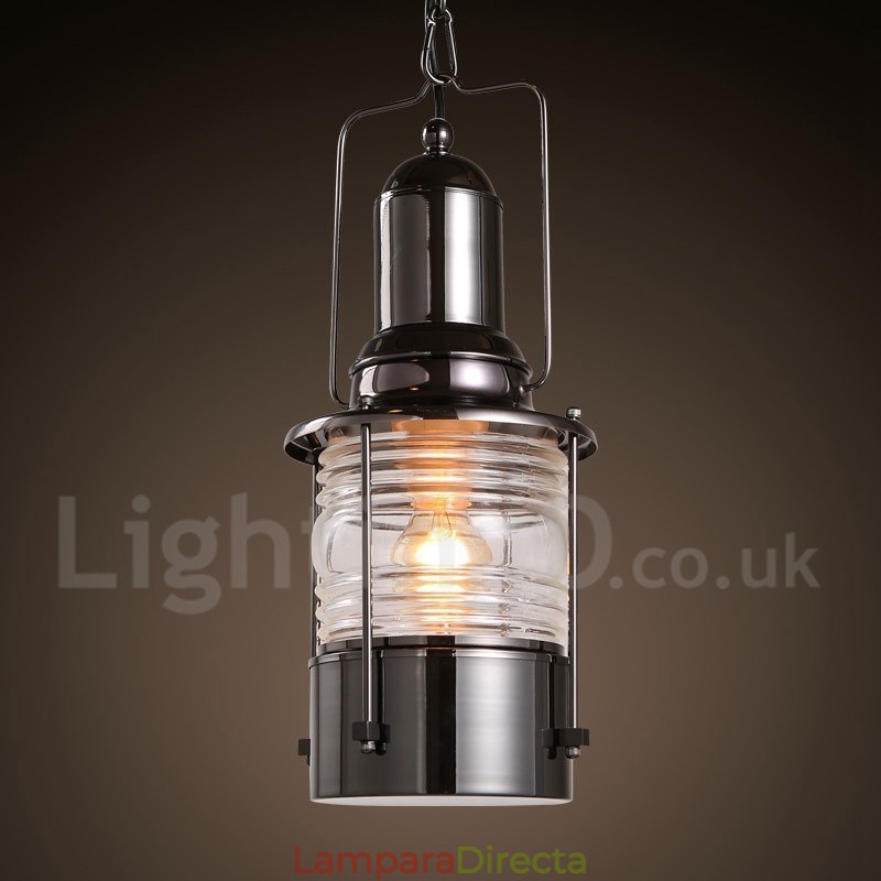 Lámpara colgante de cobre con una luz estilo farol retro vintage