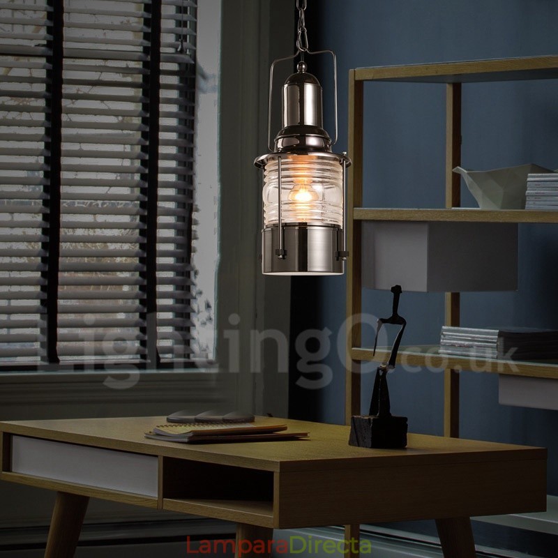 Lámpara colgante de cobre con una luz estilo farol retro vintage