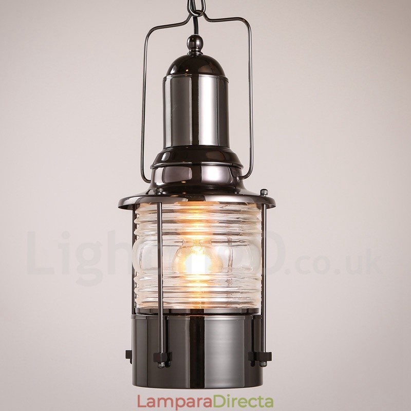 Lámpara colgante de cobre con una luz estilo farol retro vintage