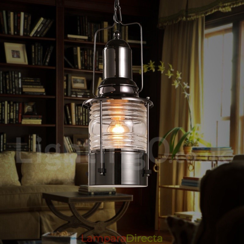 Lámpara colgante de cobre con una luz estilo farol retro vintage