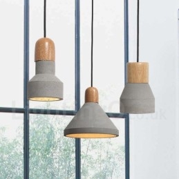 Lámpara colgante de una sola luz moderna contemporánea de madera y hormigón