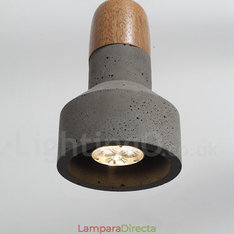 Lámpara colgante de una sola luz moderna contemporánea de madera y hormigón