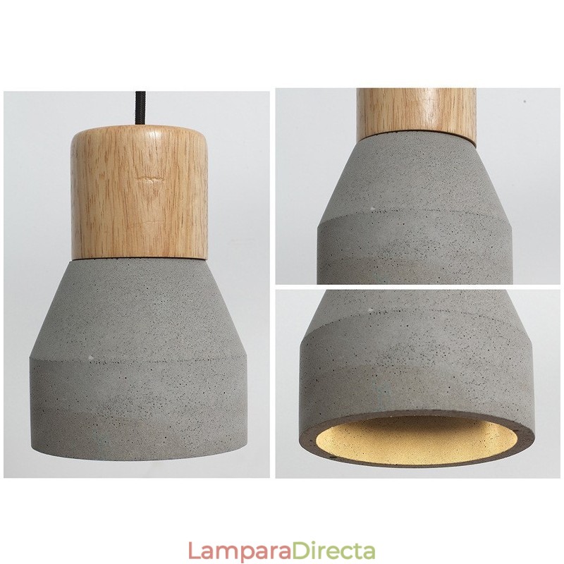 Lámpara colgante de una sola luz moderna contemporánea de madera y hormigón