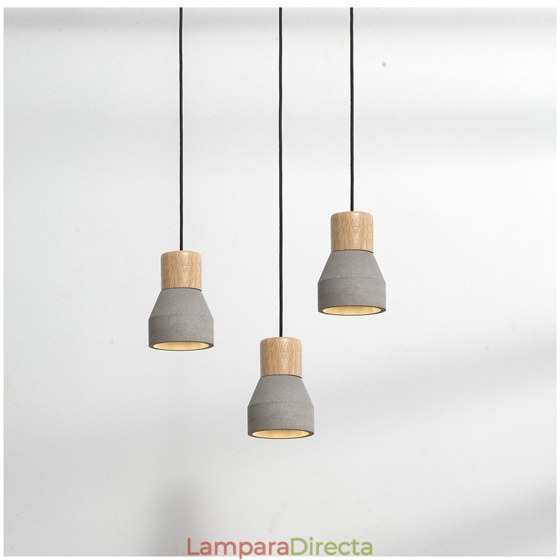 Lámpara colgante de una sola luz moderna contemporánea de madera y hormigón