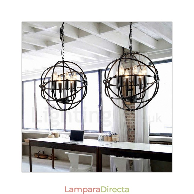 Lámpara colgante vintage de metal con 6 luces y globo
