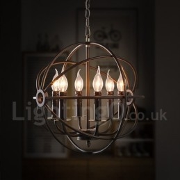 Lámpara colgante vintage de metal con 6 luces y globo