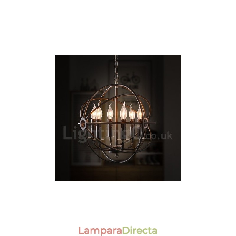 Lámpara colgante vintage de metal con 6 luces y globo