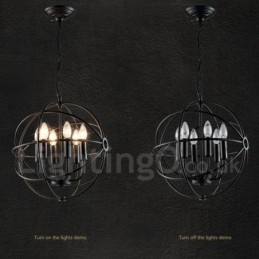 Lámpara colgante vintage de metal con 6 luces y globo