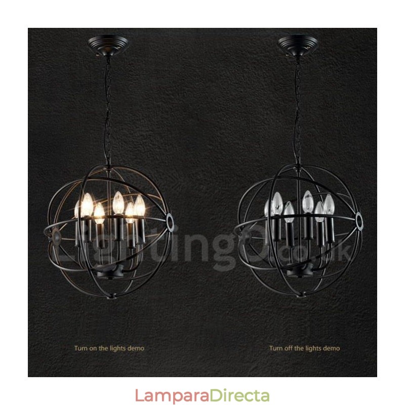 Lámpara colgante vintage de metal con 6 luces y globo