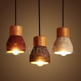 Lámpara colgante moderna contemporánea de 1 luz de madera y hormigón