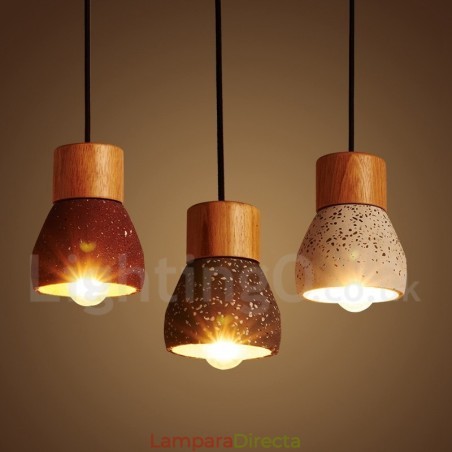 Lámpara colgante moderna contemporánea de 1 luz de madera y hormigón Lámpara colgante moderna contemporánea de 1 luz de madera y hormigón