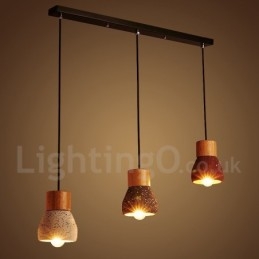 Lámpara colgante moderna contemporánea de 1 luz de madera y hormigón