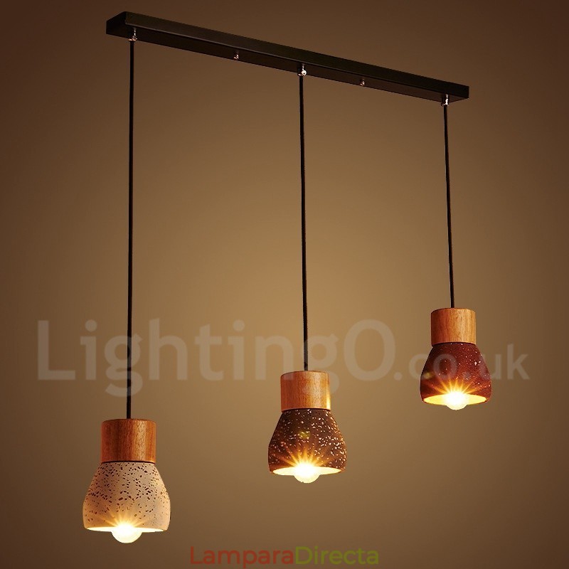 Lámpara colgante moderna contemporánea de 1 luz de madera y hormigón