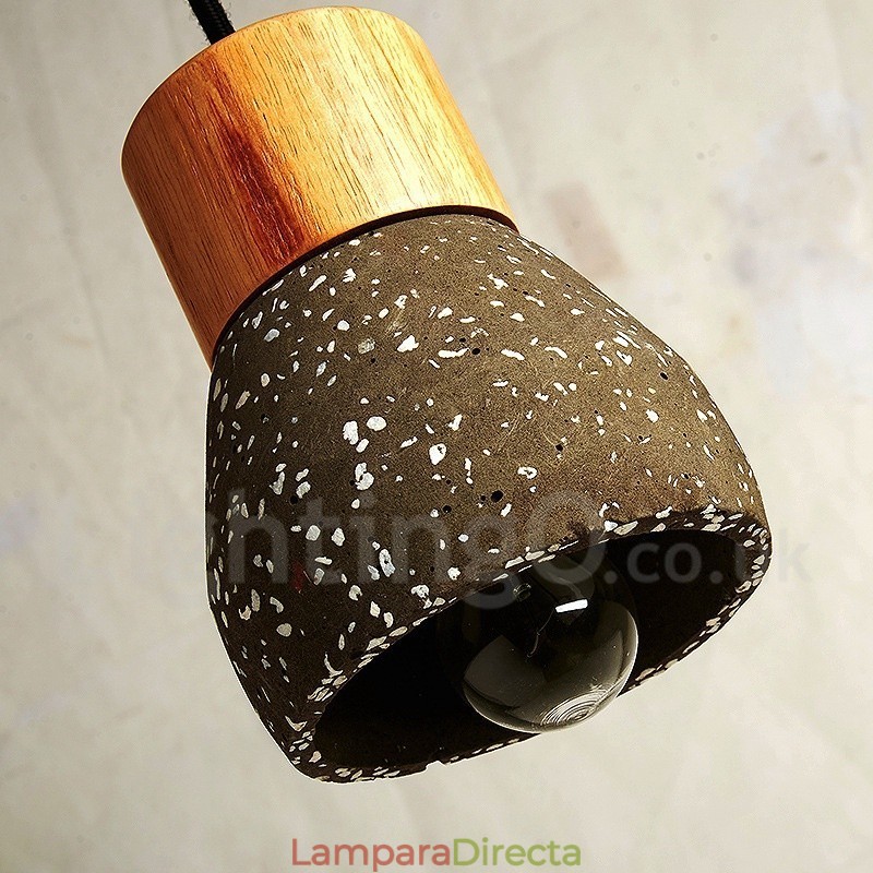 Lámpara colgante moderna contemporánea de 1 luz de madera y hormigón