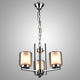 Lámpara de araña clásica de hierro galvanizado con pantalla de cristal, con tres luces.