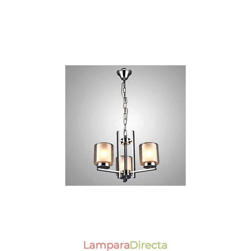 Lámpara de araña clásica de hierro galvanizado con pantalla de cristal, con tres luces.