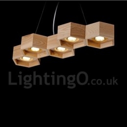 Lámpara colgante contemporánea moderna de madera de 5 luces