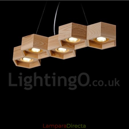 Lámpara colgante contemporánea moderna de madera de 5 luces Lámpara colgante contemporánea moderna de madera de 5 luces