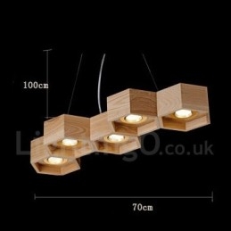 Lámpara colgante contemporánea moderna de madera de 5 luces