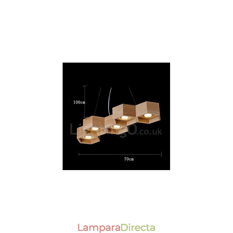 Lámpara colgante contemporánea moderna de madera de 5 luces