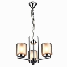 Lámpara de araña clásica de hierro galvanizado con pantalla de cristal, con tres luces.