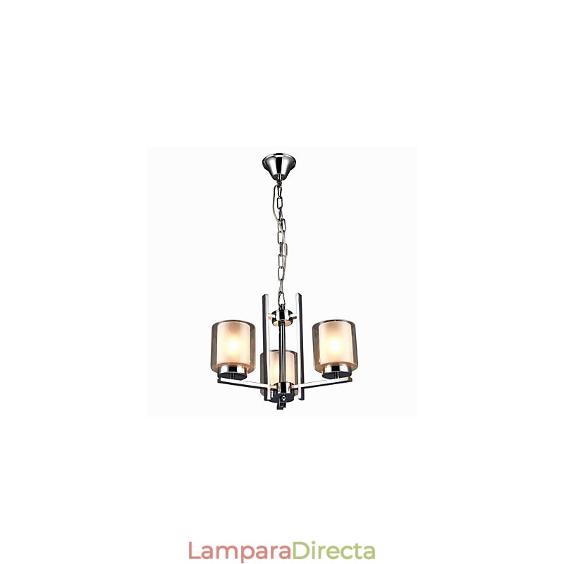 Lámpara de araña clásica de hierro galvanizado con pantalla de cristal, con tres luces.